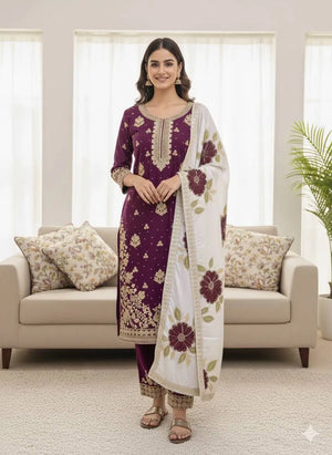 Embroidered GMY Silk Kurti Plazzo Set