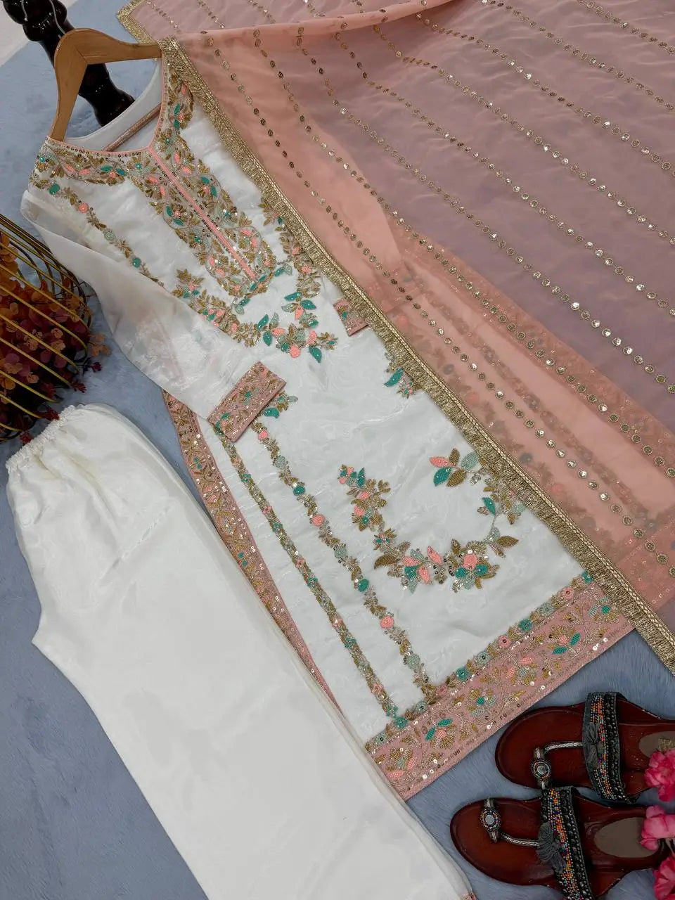 Embroidered GMY Silk Palazzo Suit Set Top-Bottom And Dupatta Set Fully Stitched Ready To Wear