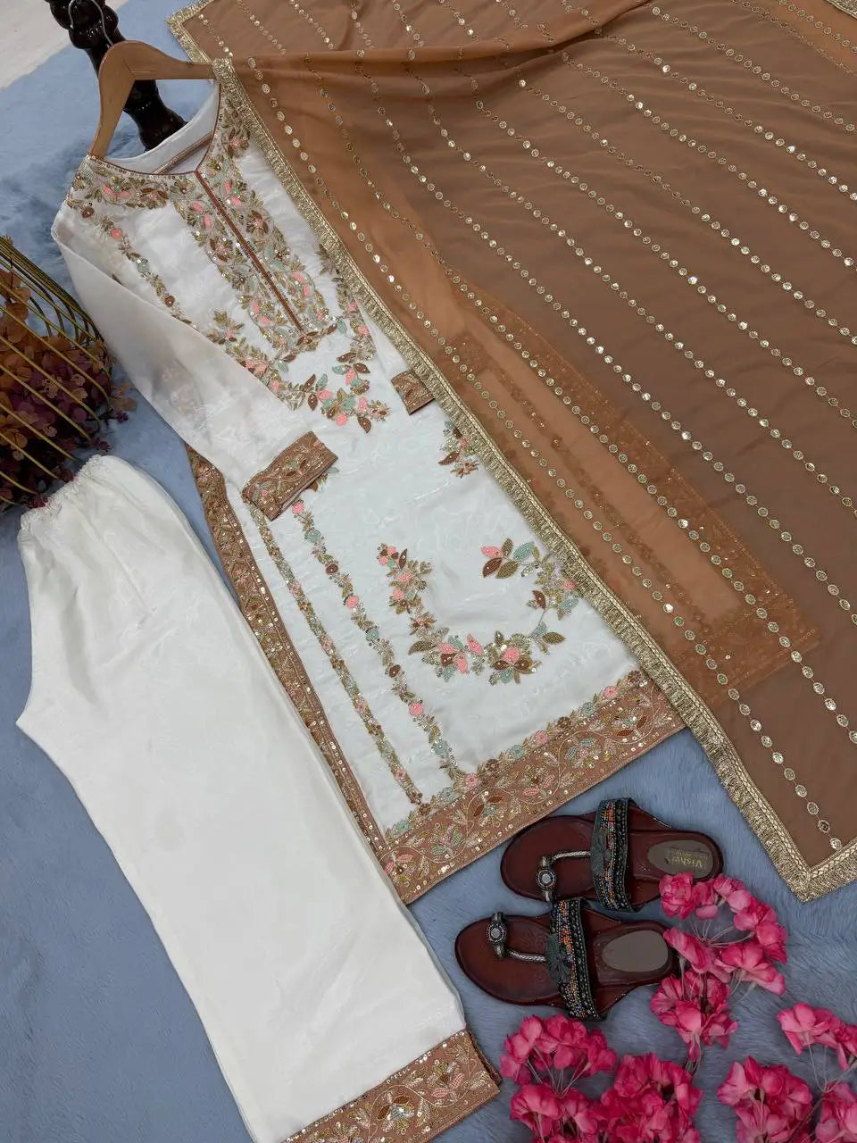 Embroidered GMY Silk Palazzo Suit Set Top-Bottom And Dupatta Set Fully Stitched Ready To Wear