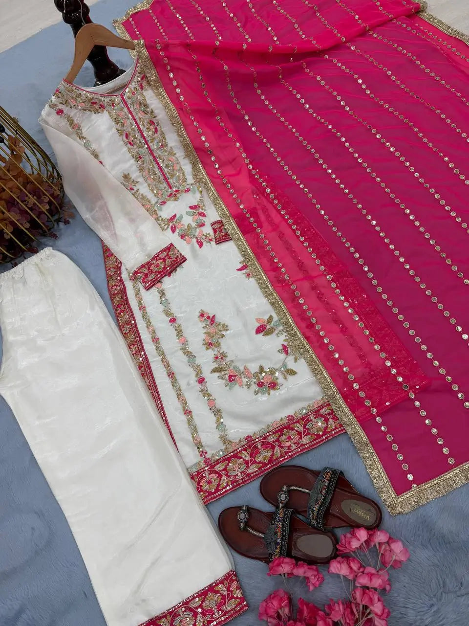 Embroidered GMY Silk Palazzo Suit Set Top-Bottom And Dupatta Set Fully Stitched Ready To Wear