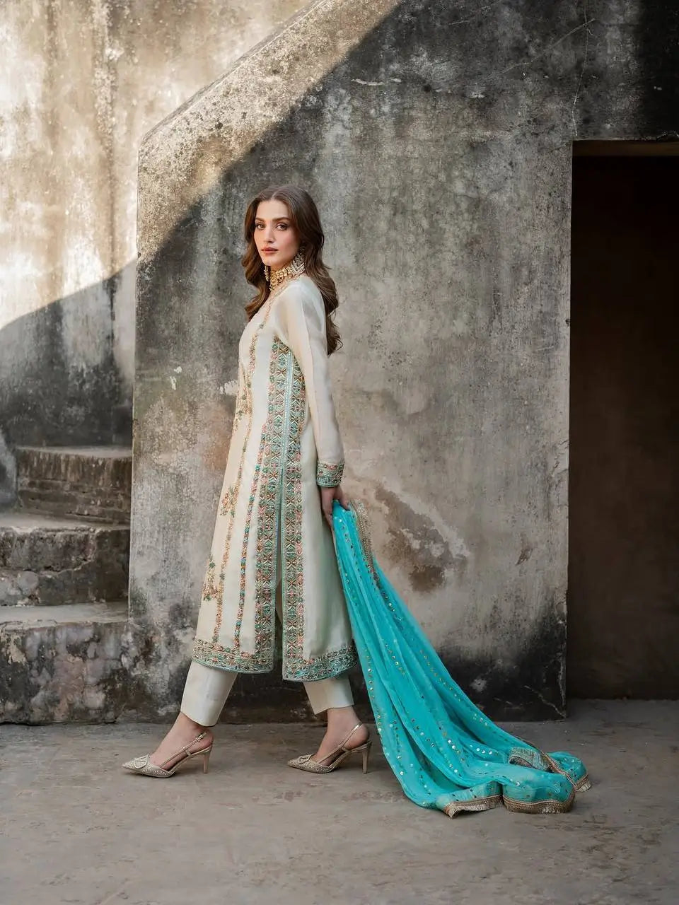 Embroidered GMY Silk Palazzo Suit Set Top-Bottom And Dupatta Set Fully Stitched Ready To Wear