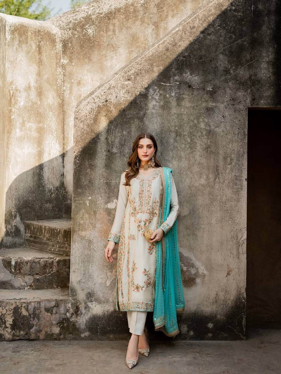 Embroidered GMY Silk Palazzo Suit Set Top-Bottom And Dupatta Set Fully Stitched Ready To Wear