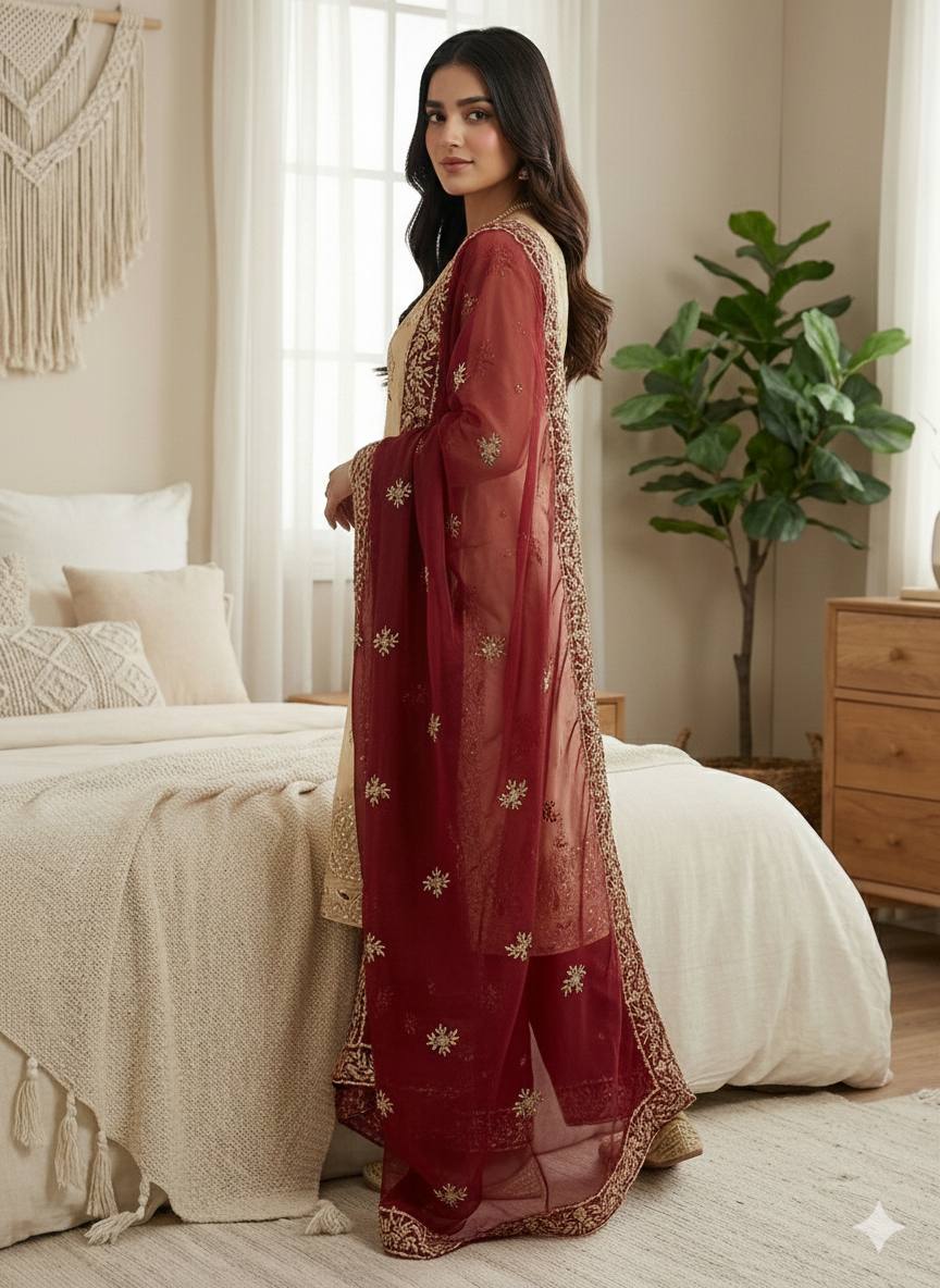 Embroidered GMY Silk Palazzo Suit Set Top-Bottom And Dupatta Set Fully Stitched Ready To Wear