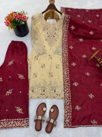 Embroidered GMY Silk Palazzo Suit Set Top-Bottom And Dupatta Set Fully Stitched Ready To Wear