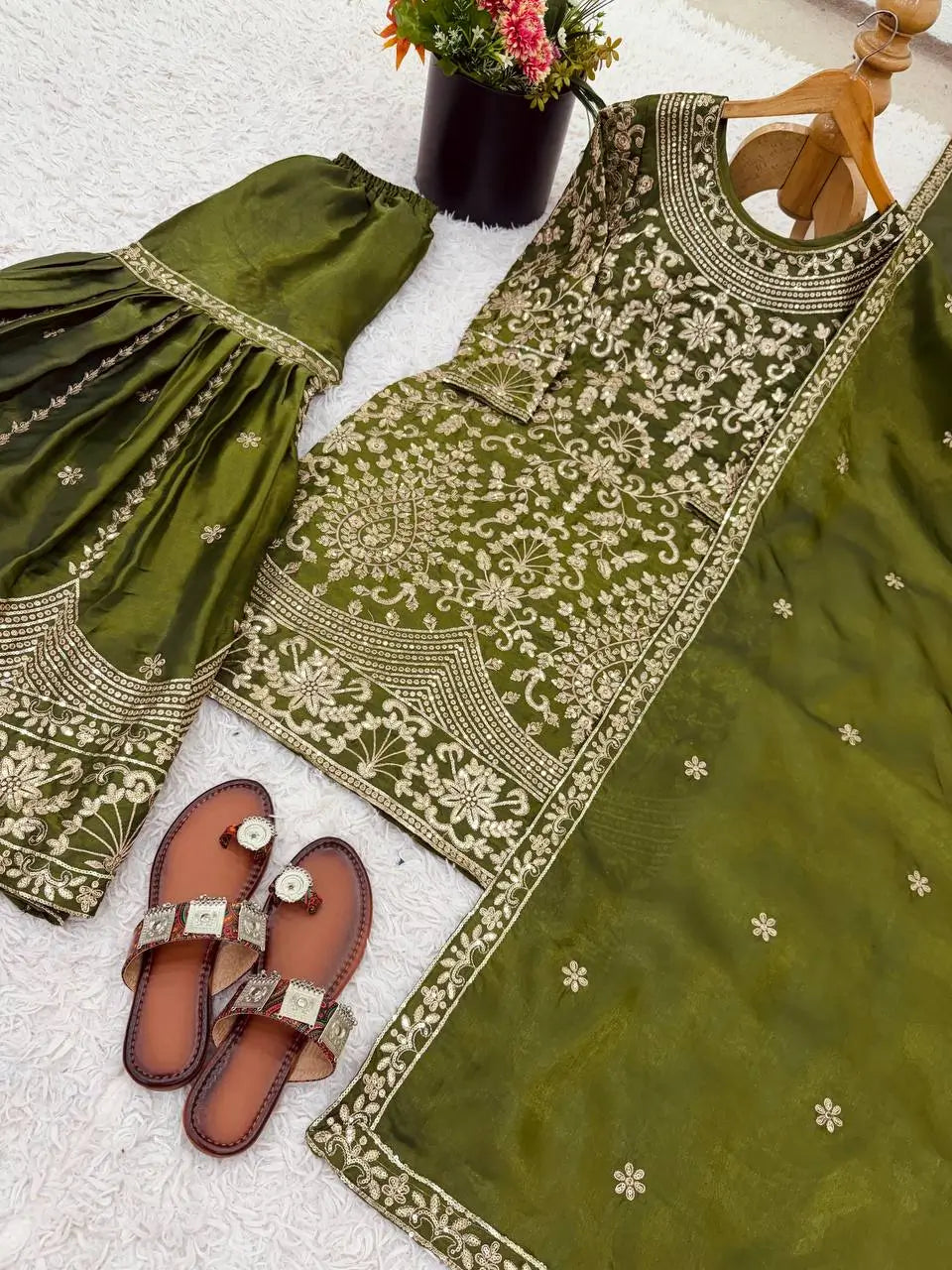 Embroidered GMY Silk Sharara Palazzo Set with Dupatta
