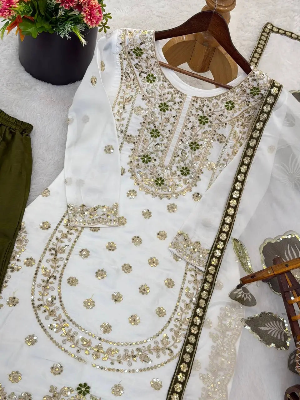 Embroidered GMY Silk Sharara Palazzo Set with Dupatta