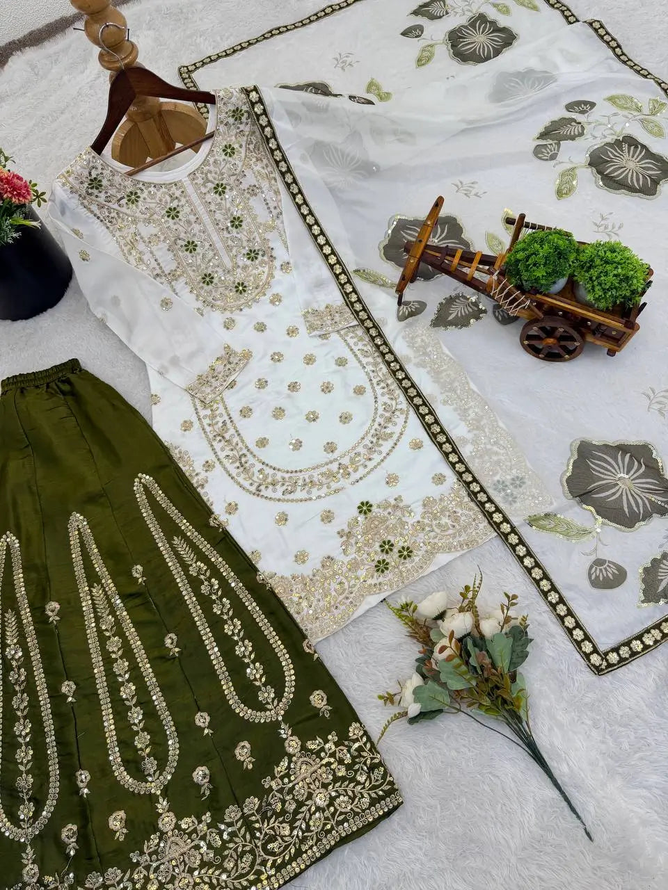 Embroidered GMY Silk Sharara Palazzo Set with Dupatta