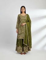 Embroidered GMY Silk Sharara Palazzo Set with Dupatta