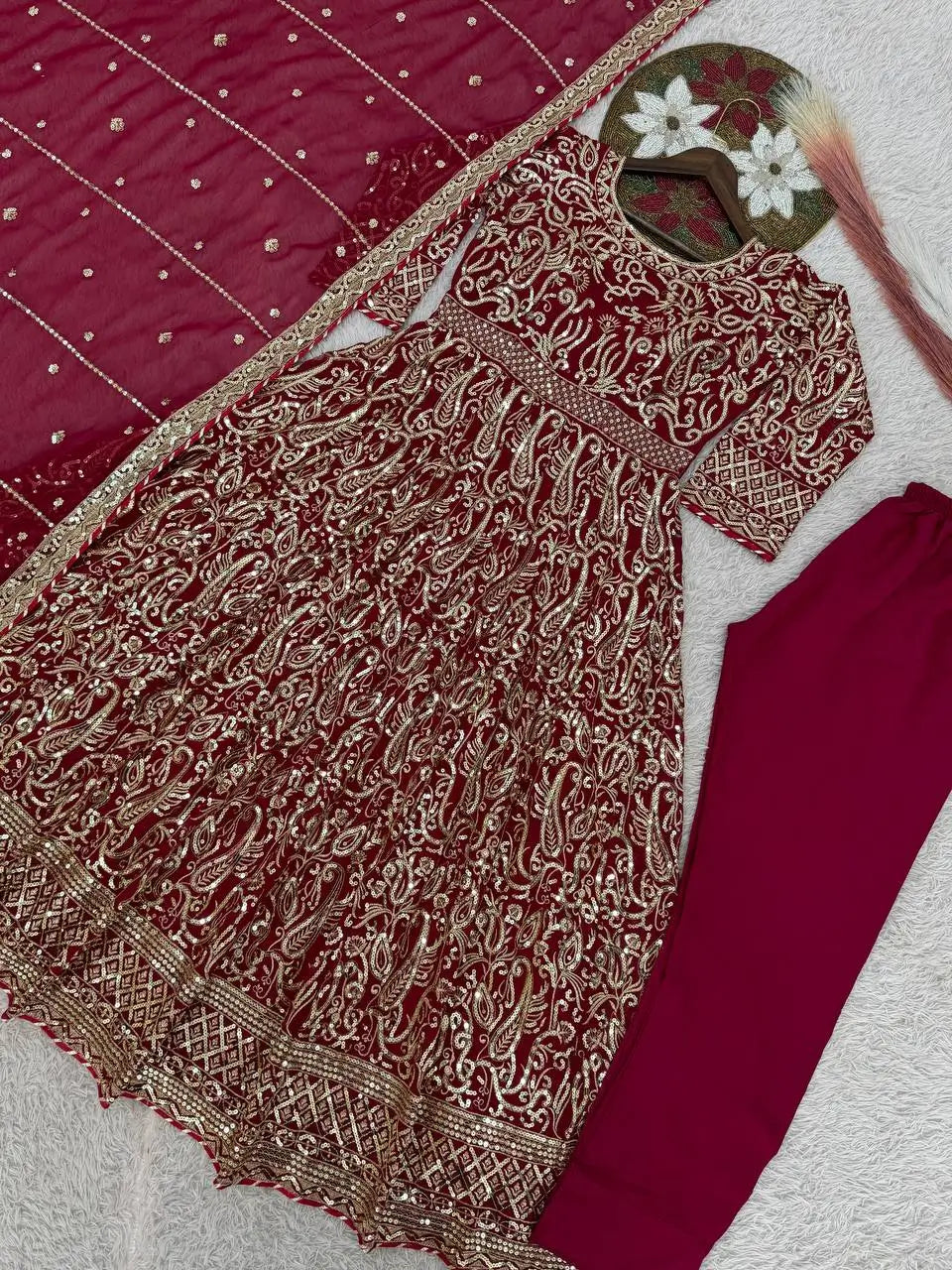 Embroidered Georgette Anarkali Gown Set