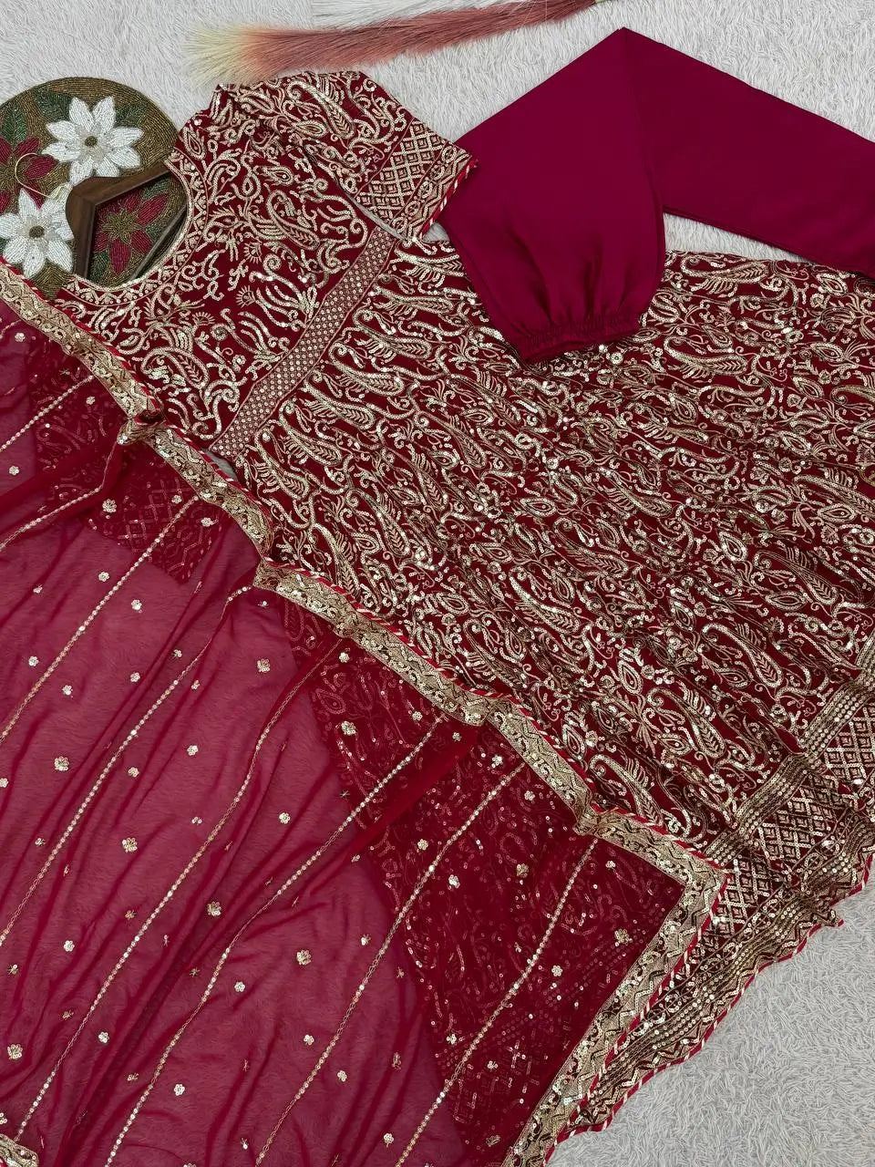 Embroidered Georgette Anarkali Gown Set