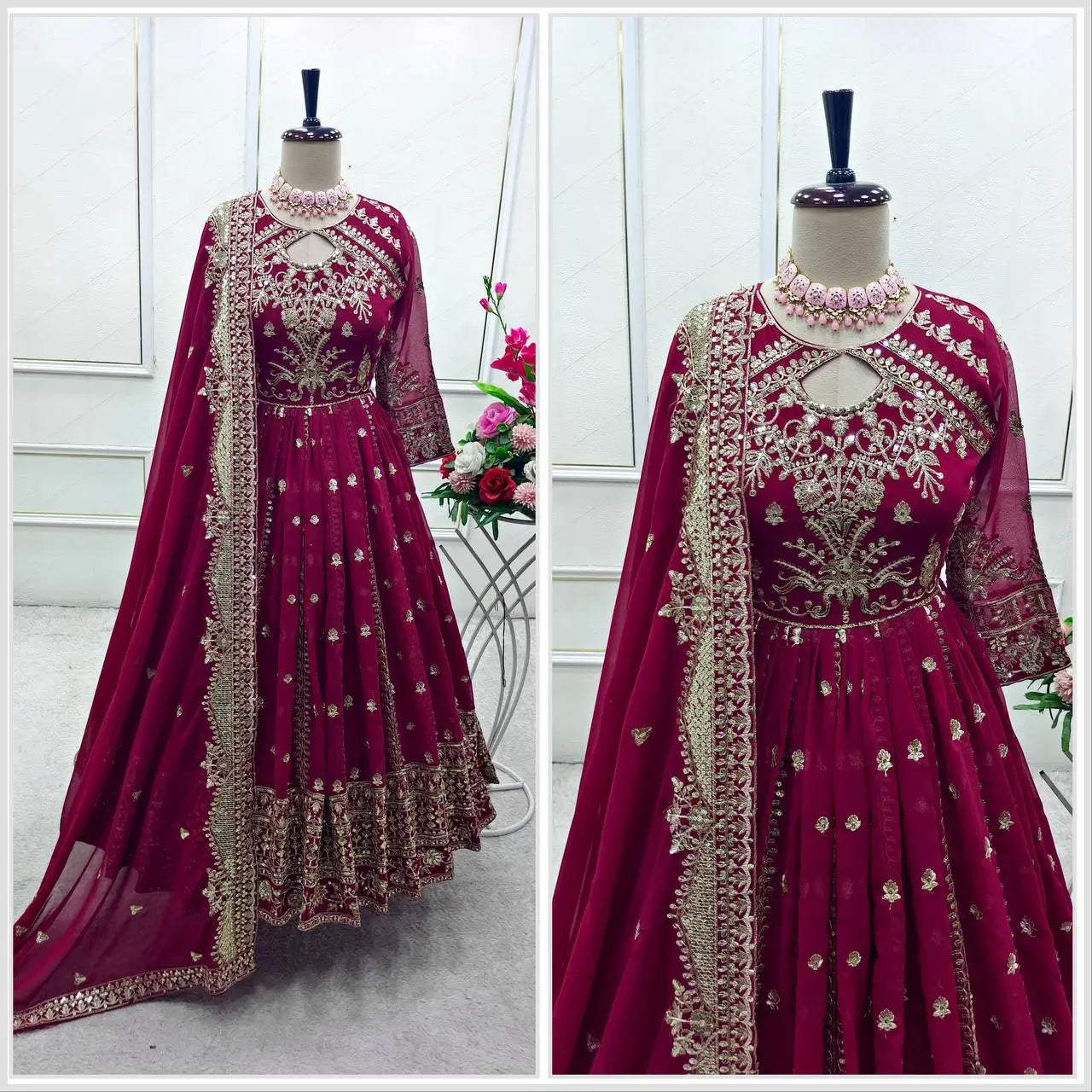 Embroidered Georgette Anarkali Gown Set