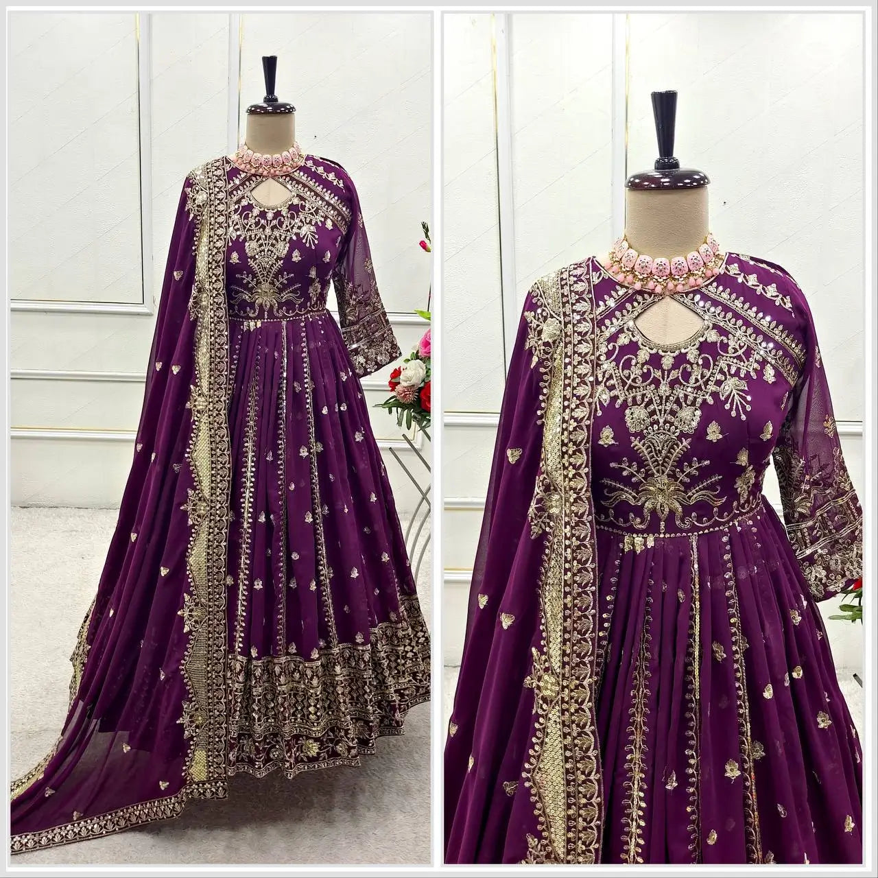 Embroidered Georgette Anarkali Gown Set