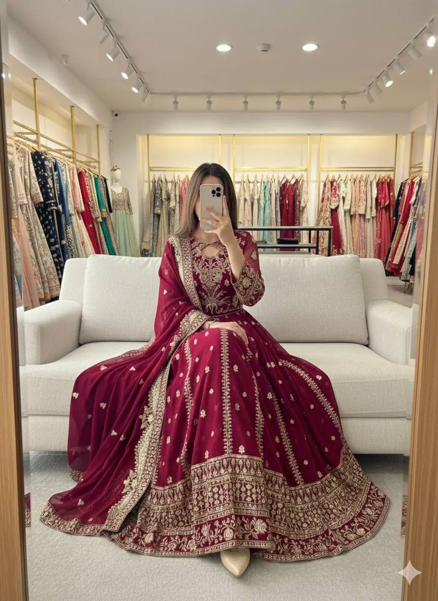 Embroidered Georgette Anarkali Gown Set