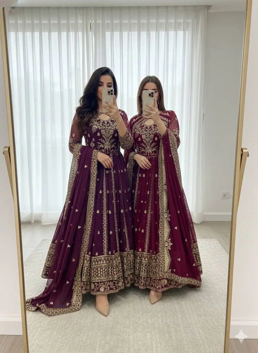 Embroidered Georgette Anarkali Gown Set