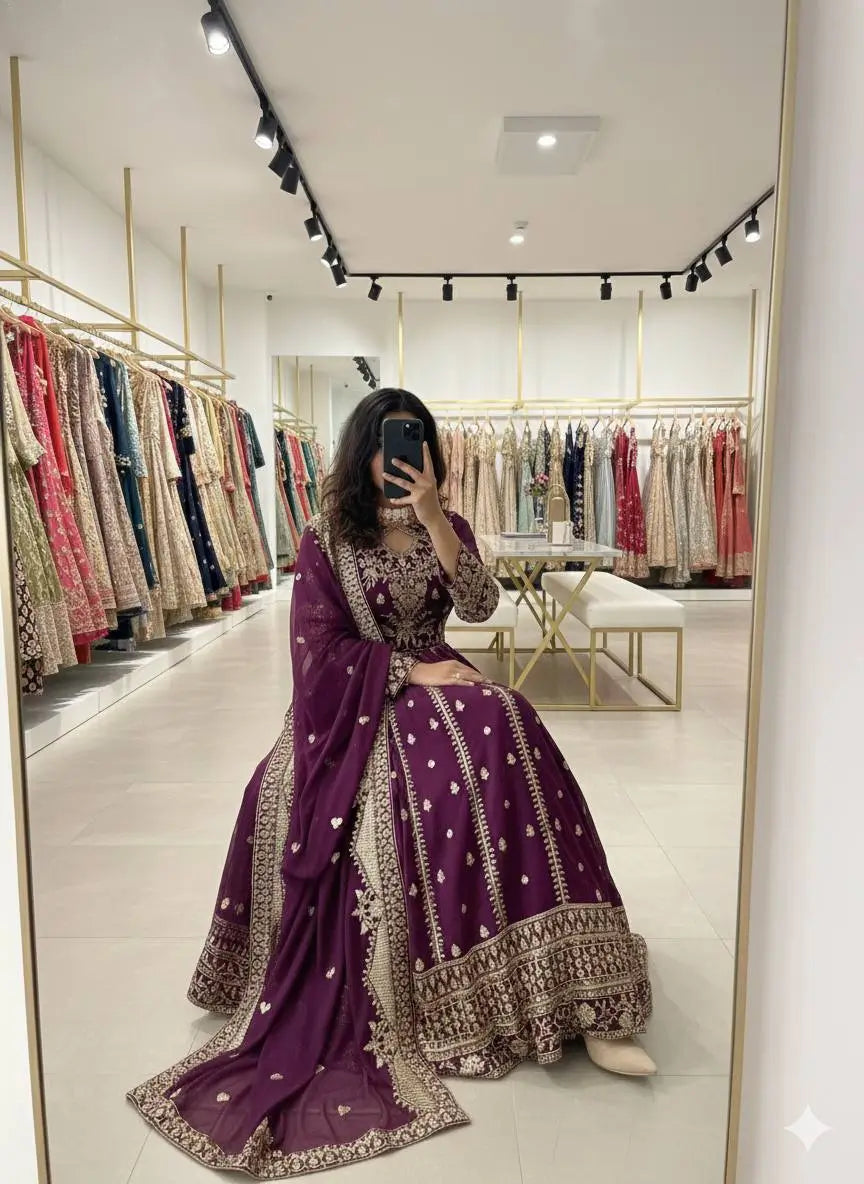 Embroidered Georgette Anarkali Gown Set