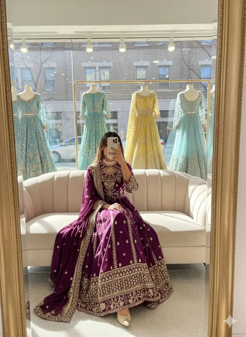 Embroidered Georgette Anarkali Gown Set