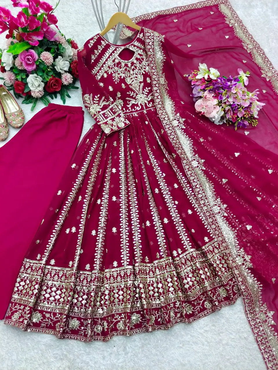 Embroidered Georgette Anarkali Gown Set
