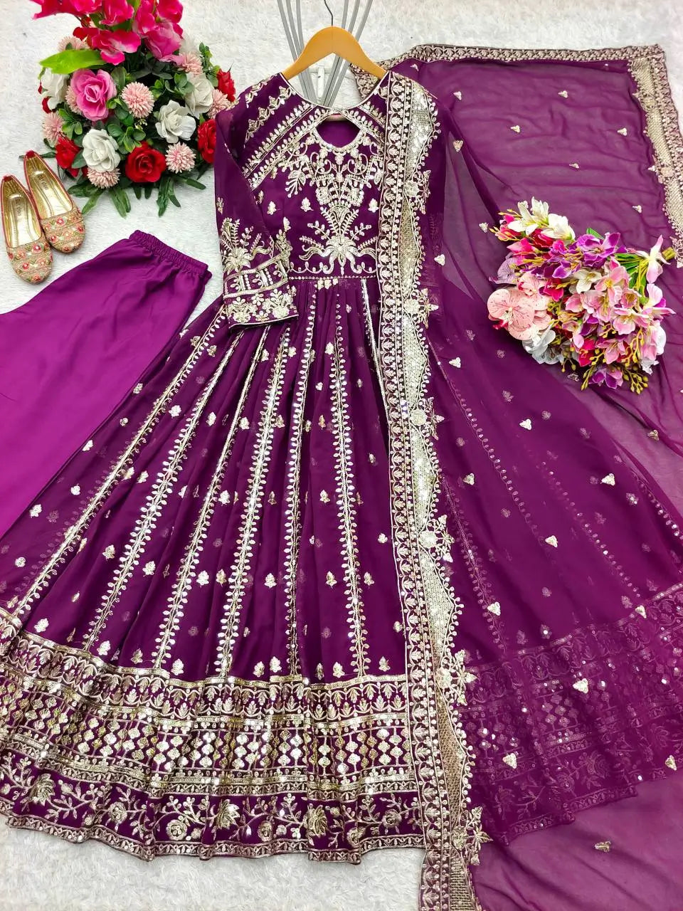 Embroidered Georgette Anarkali Gown Set