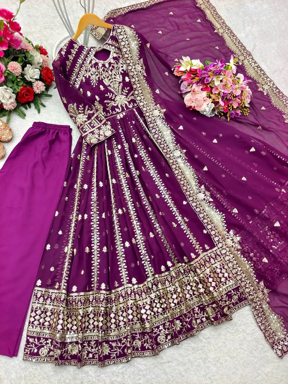 Embroidered Georgette Anarkali Gown Set