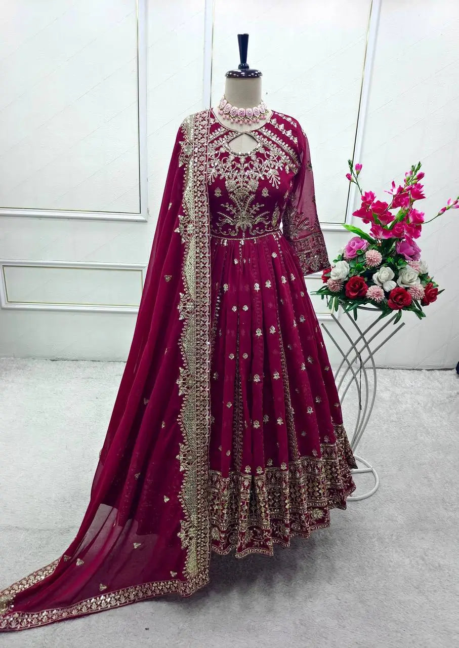 Embroidered Georgette Anarkali Gown Set