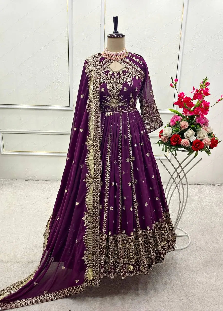Embroidered Georgette Anarkali Gown Set