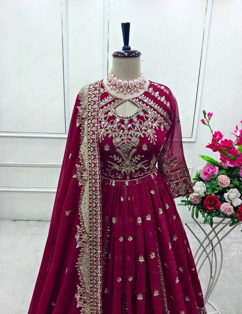Embroidered Georgette Anarkali Gown Set