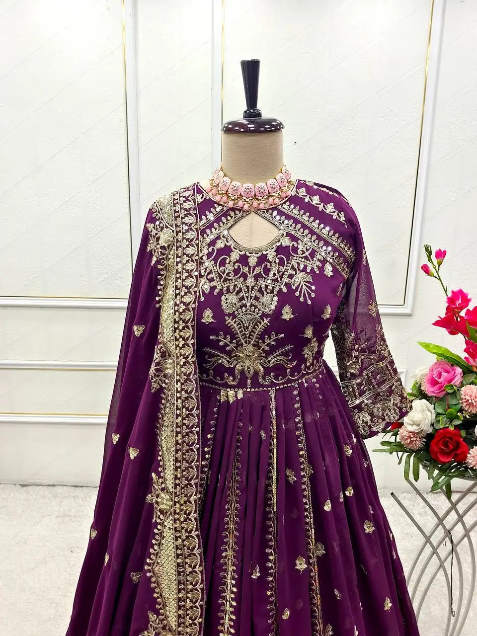 Embroidered Georgette Anarkali Gown Set