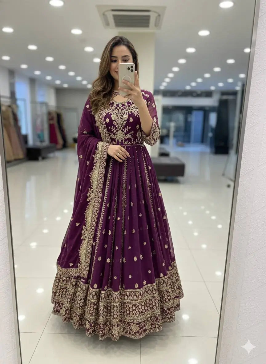 Embroidered Georgette Anarkali Gown Set