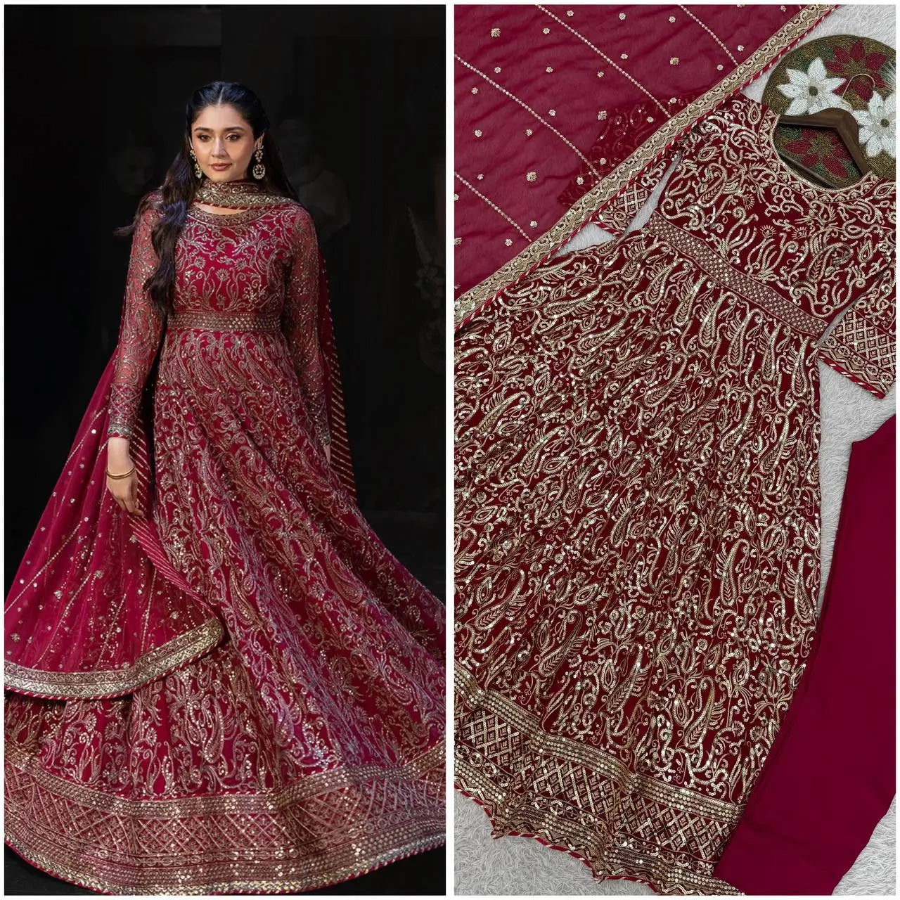 Embroidered Georgette Anarkali Gown Set