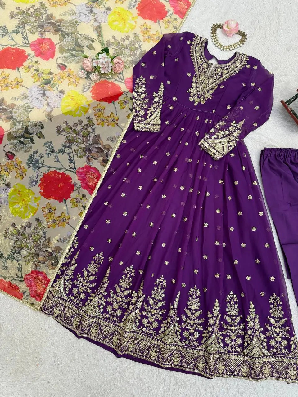 Embroidered Georgette Anarkali Gown Set with Dupatta