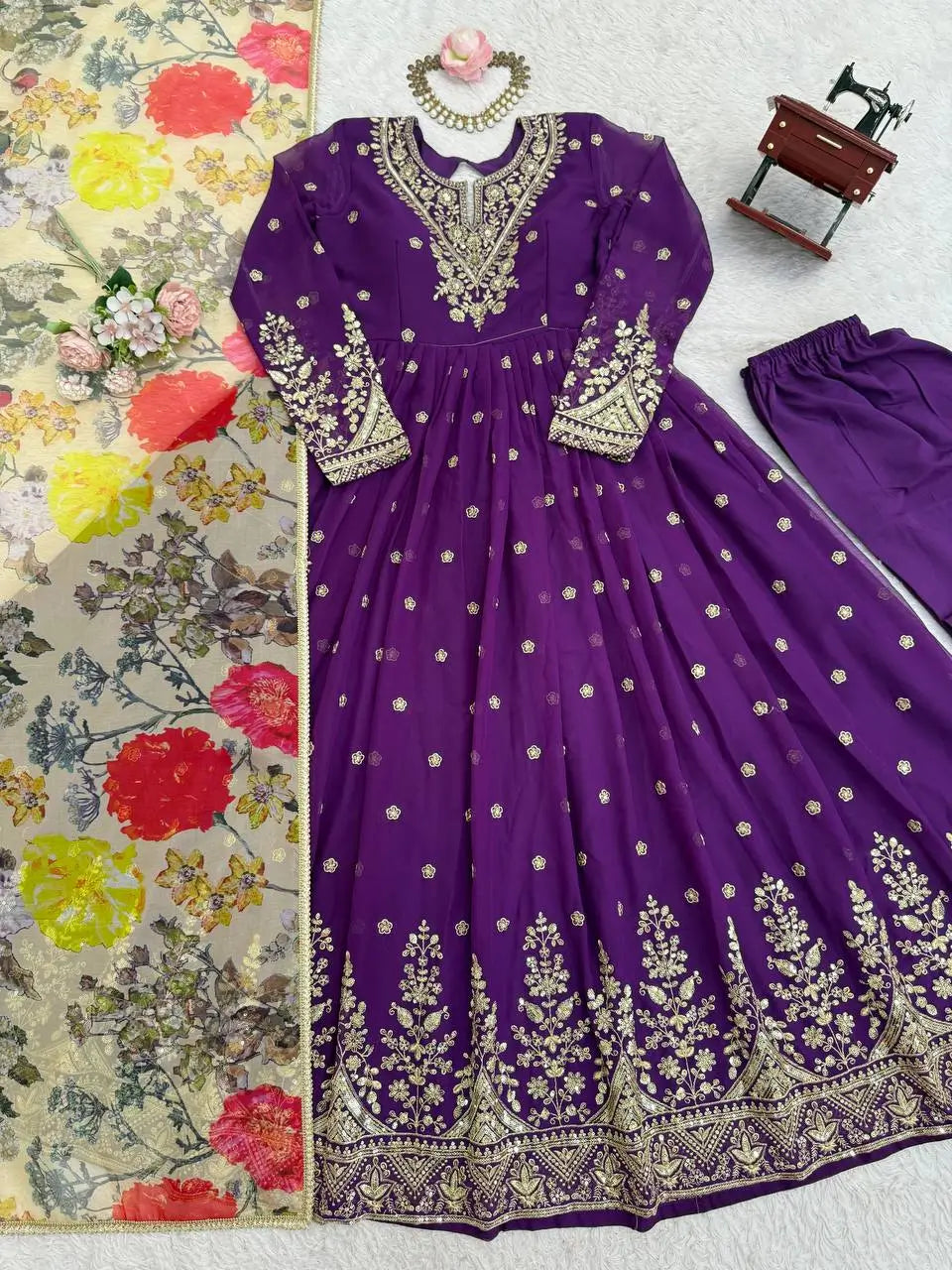 Embroidered Georgette Anarkali Gown Set with Dupatta
