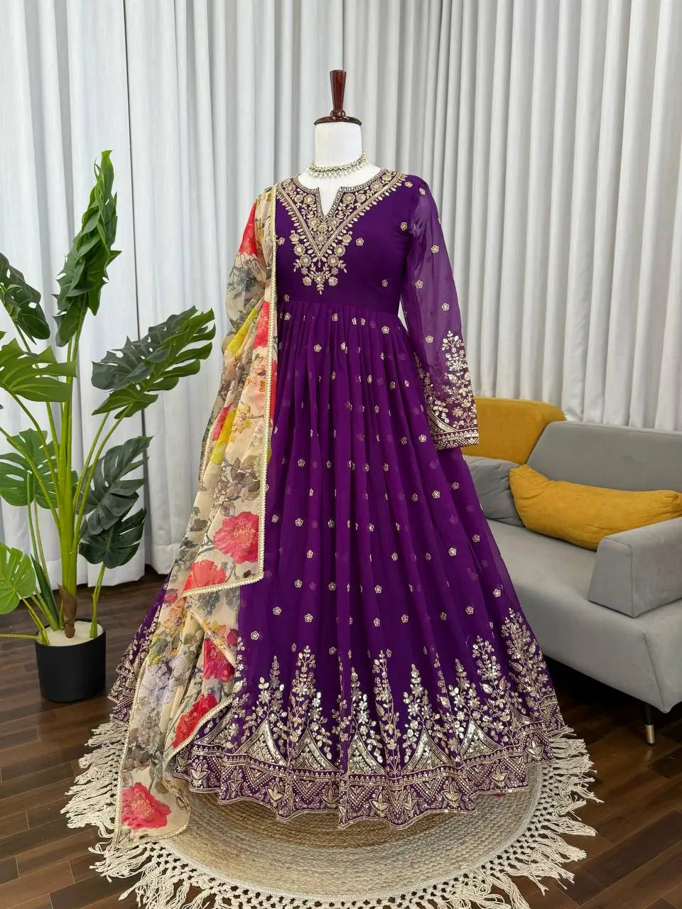 Embroidered Georgette Anarkali Gown Set with Dupatta