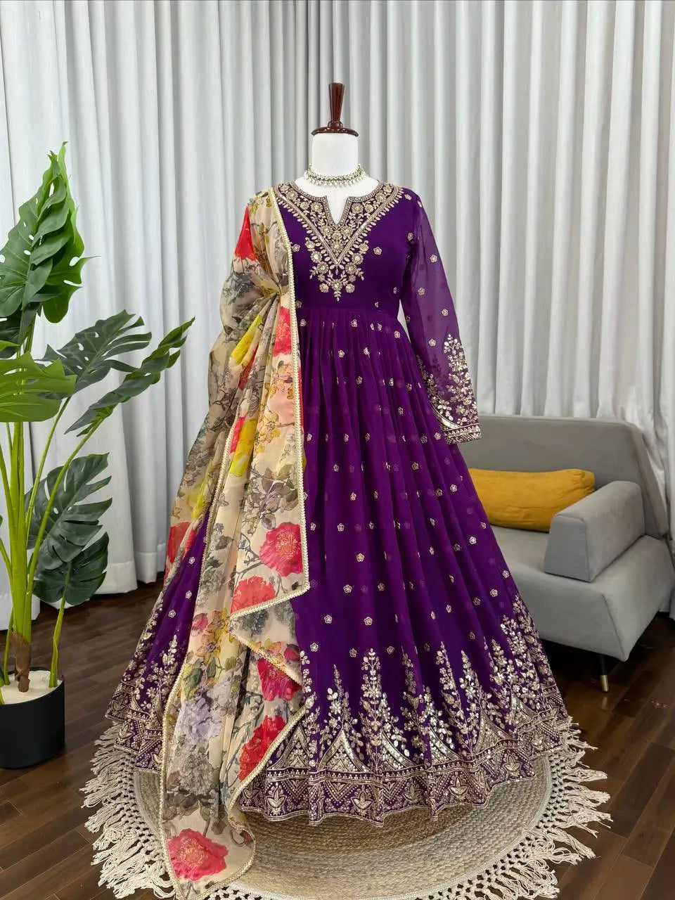 Embroidered Georgette Anarkali Gown Set with Dupatta