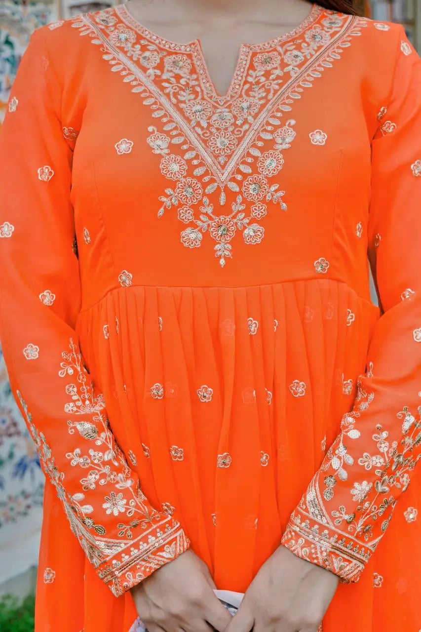 Embroidered Georgette Anarkali Gown Set with Dupatta
