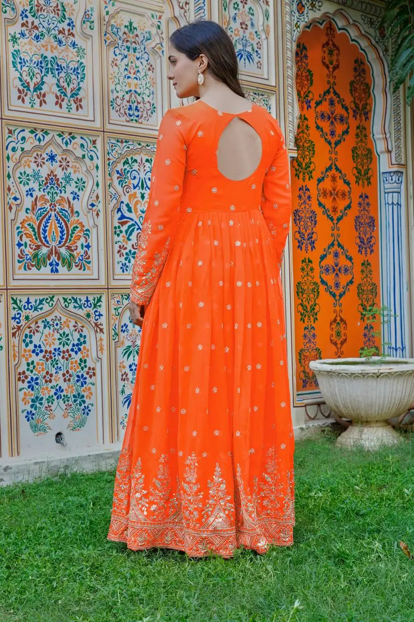 Embroidered Georgette Anarkali Gown Set with Dupatta