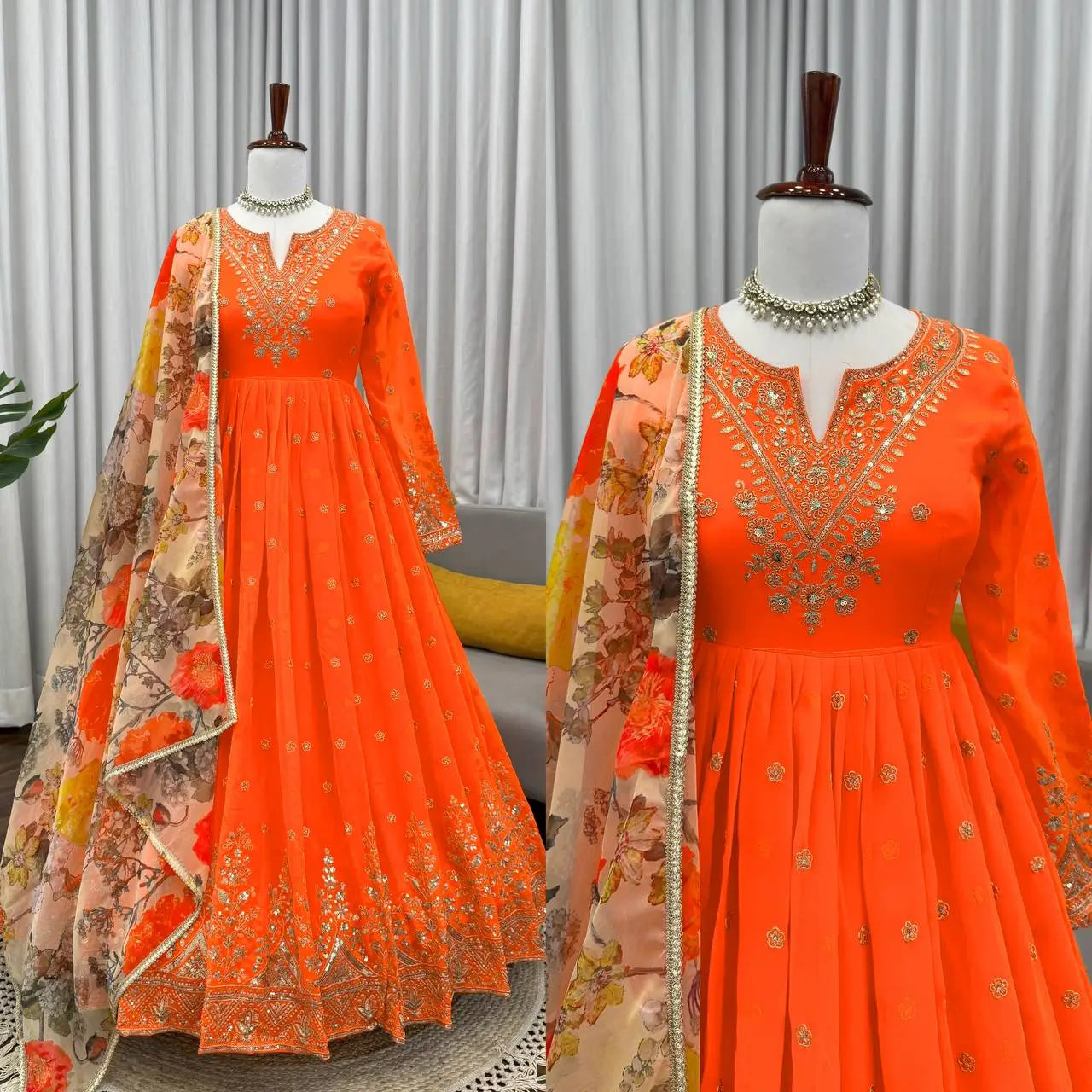 Embroidered Georgette Anarkali Gown Set with Dupatta