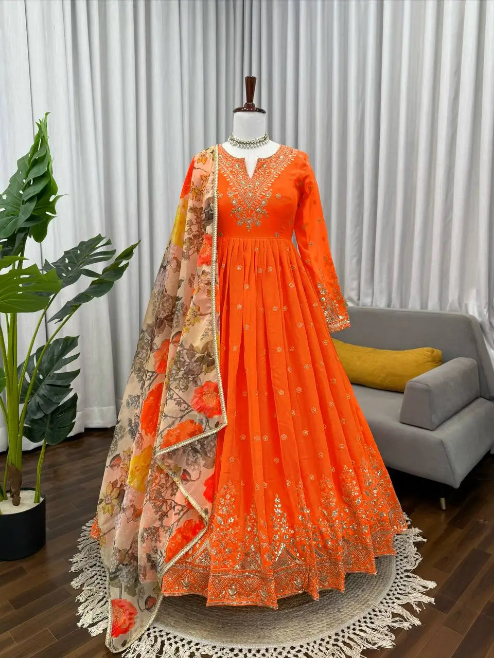 Embroidered Georgette Anarkali Gown Set with Dupatta