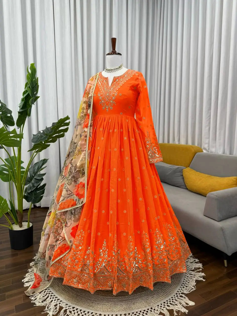 Embroidered Georgette Anarkali Gown Set with Dupatta