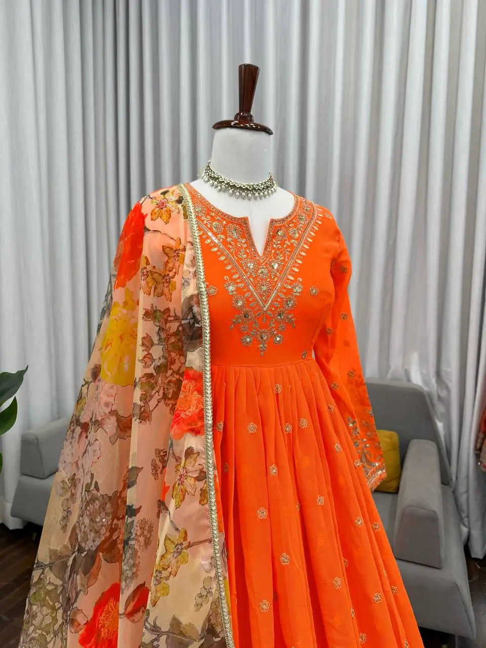 Embroidered Georgette Anarkali Gown Set with Dupatta
