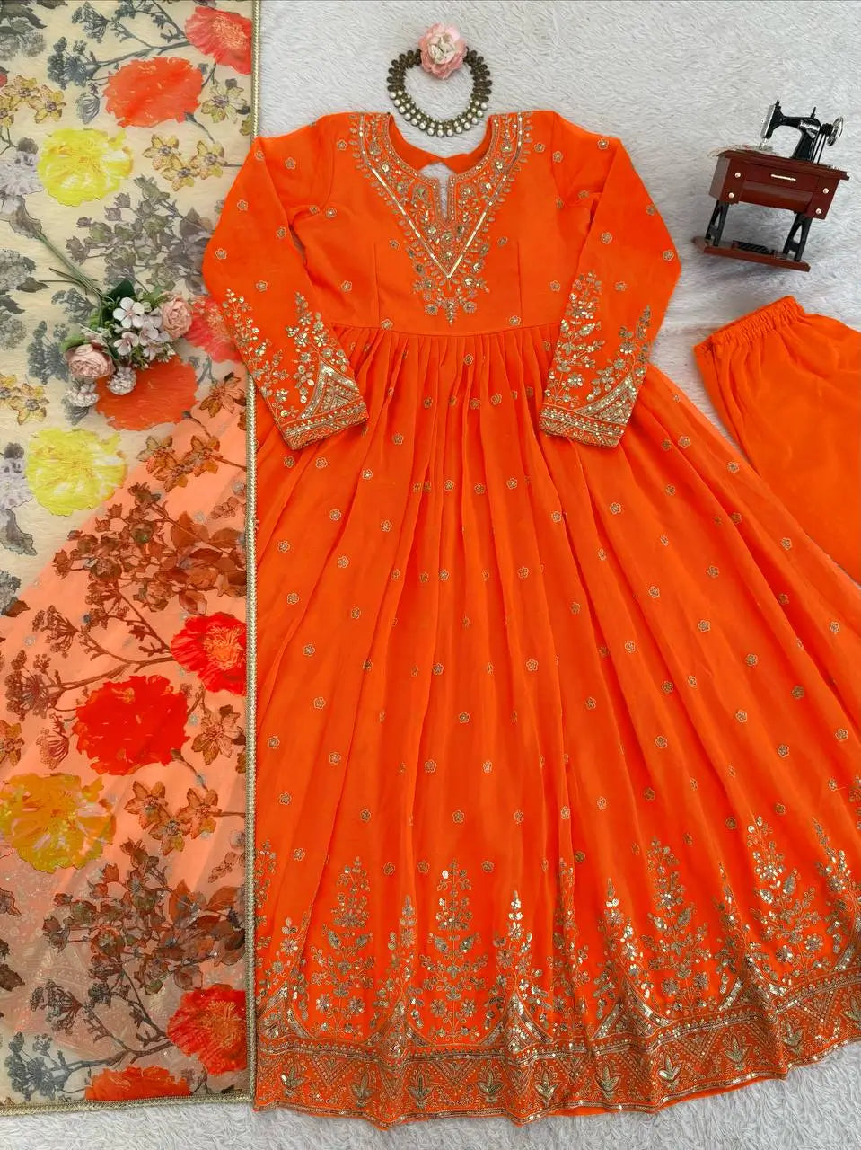 Embroidered Georgette Anarkali Gown Set with Dupatta