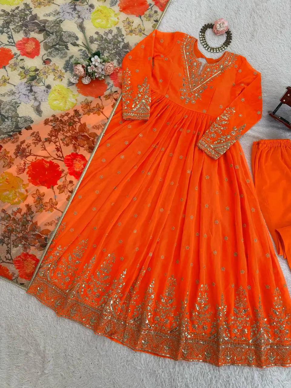 Embroidered Georgette Anarkali Gown Set with Dupatta