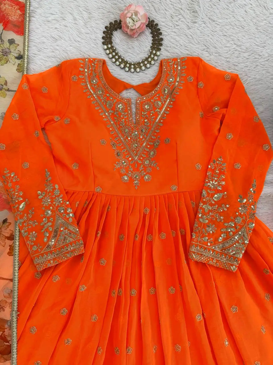 Embroidered Georgette Anarkali Gown Set with Dupatta