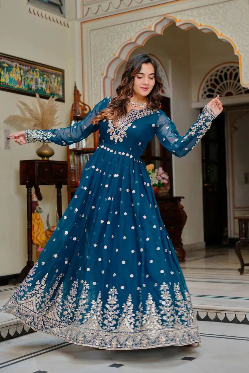 Embroidered Georgette Anarkali Gown Set with Dupatta