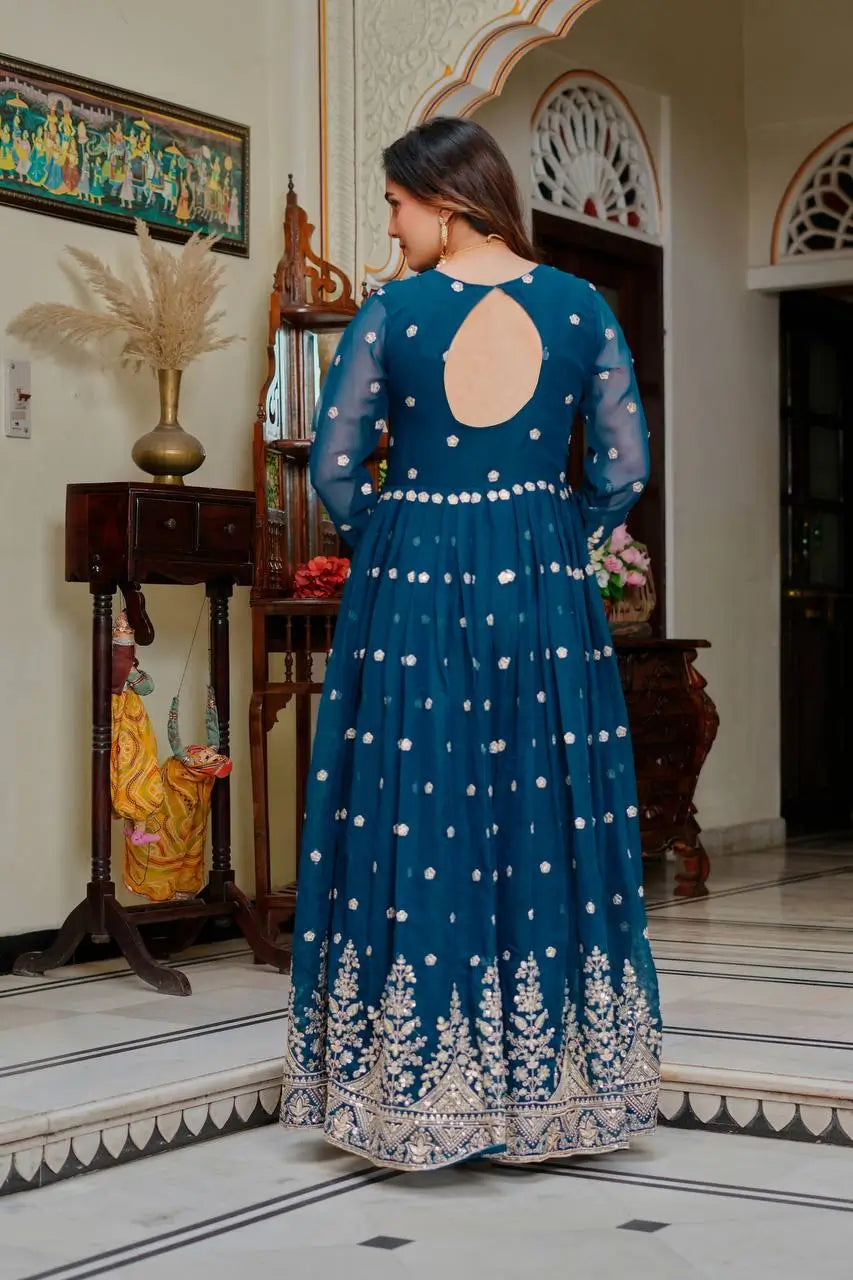 Embroidered Georgette Anarkali Gown Set with Dupatta