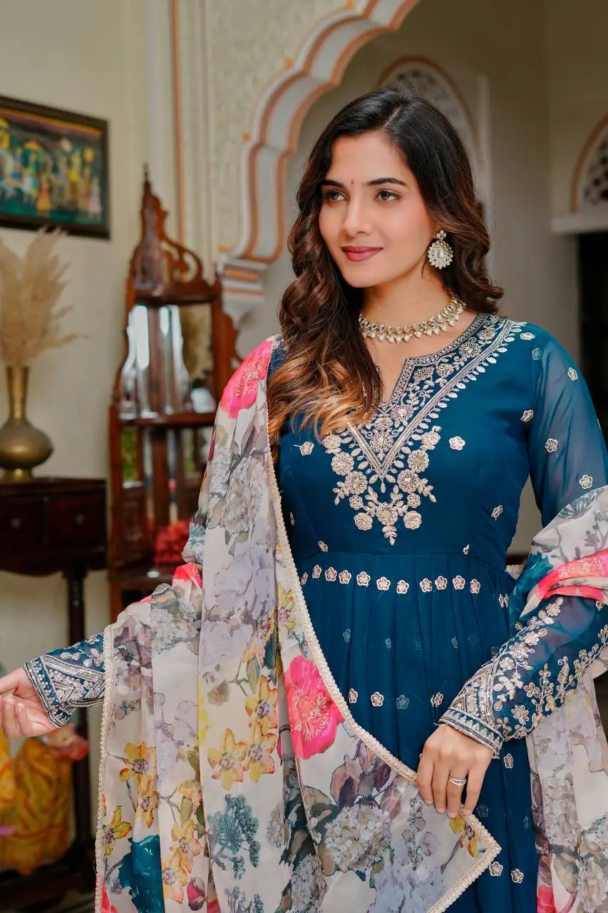 Embroidered Georgette Anarkali Gown Set with Dupatta