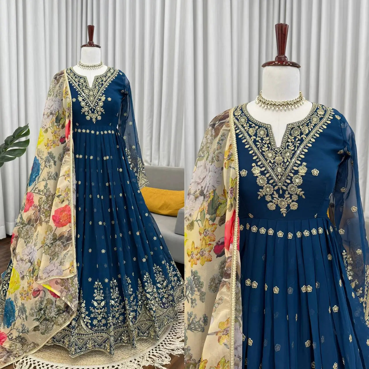 Embroidered Georgette Anarkali Gown Set with Dupatta