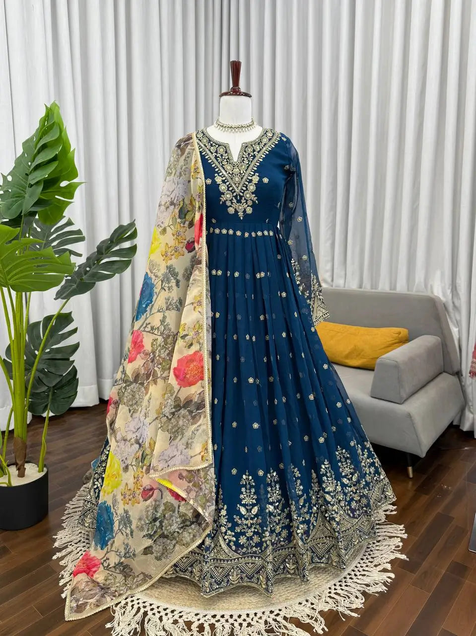Embroidered Georgette Anarkali Gown Set with Dupatta