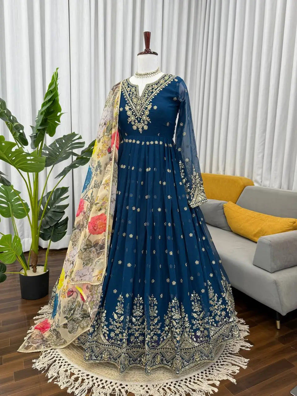 Embroidered Georgette Anarkali Gown Set with Dupatta