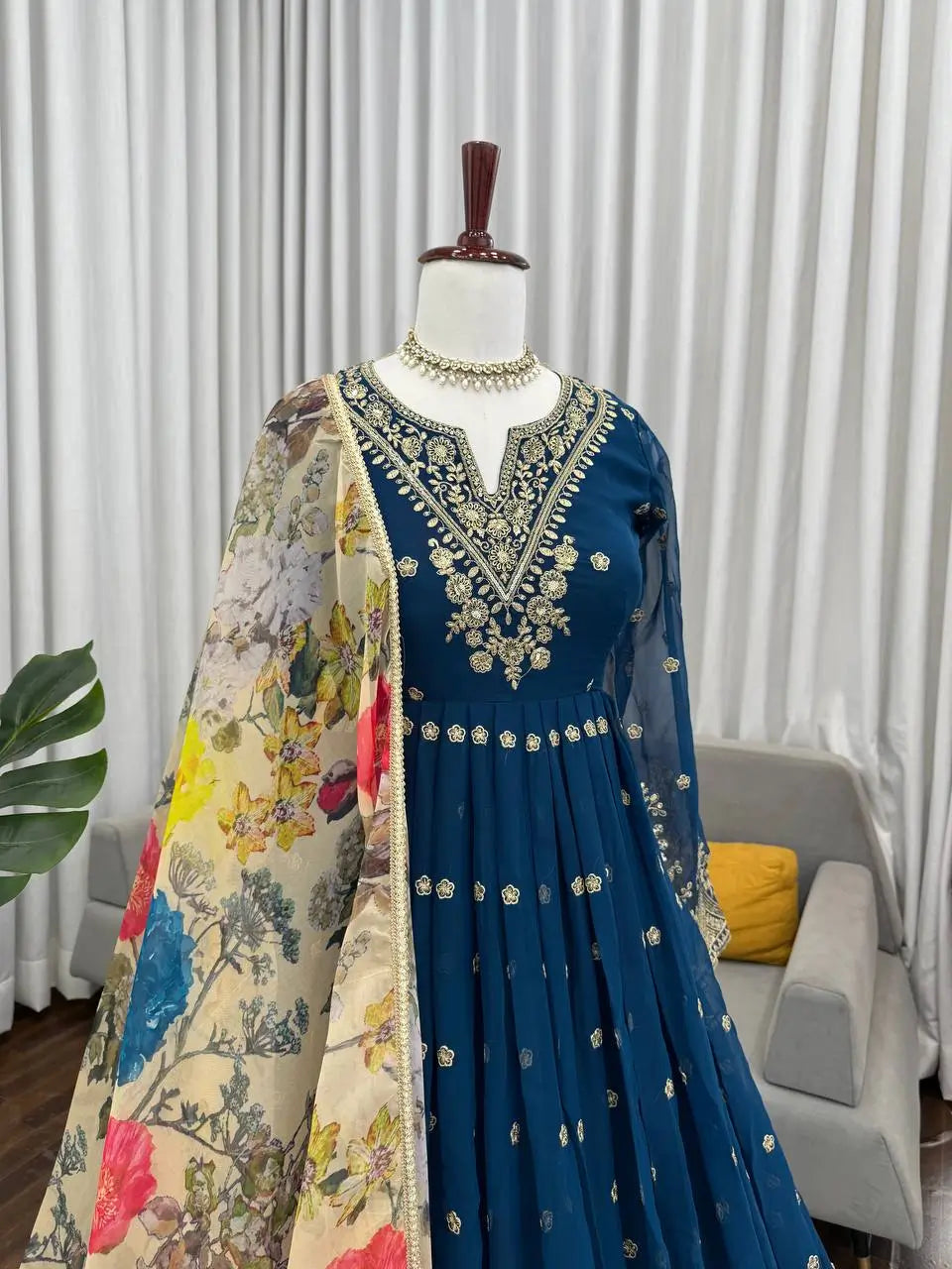 Embroidered Georgette Anarkali Gown Set with Dupatta