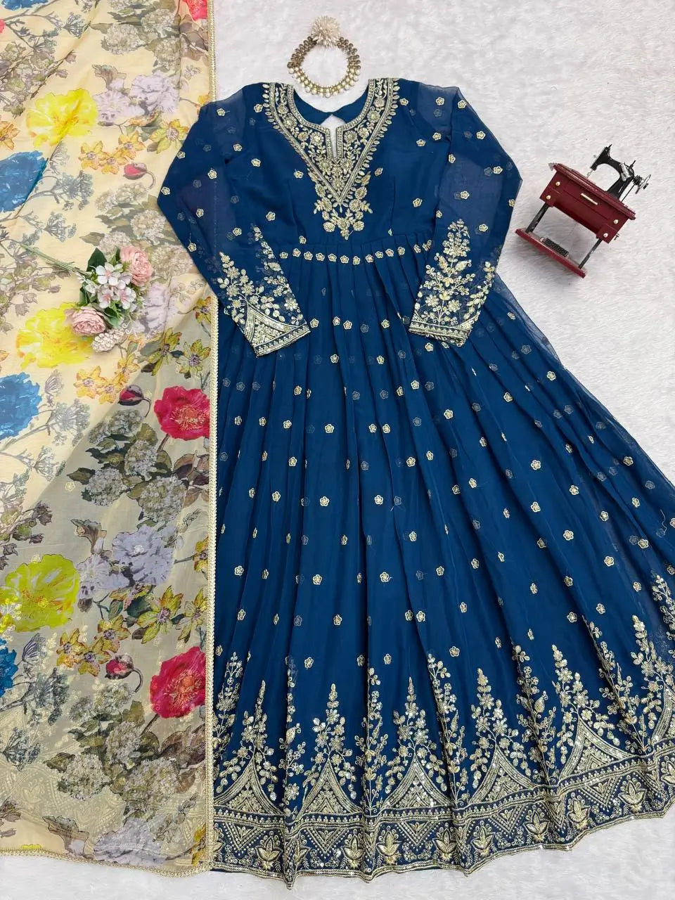 Embroidered Georgette Anarkali Gown Set with Dupatta